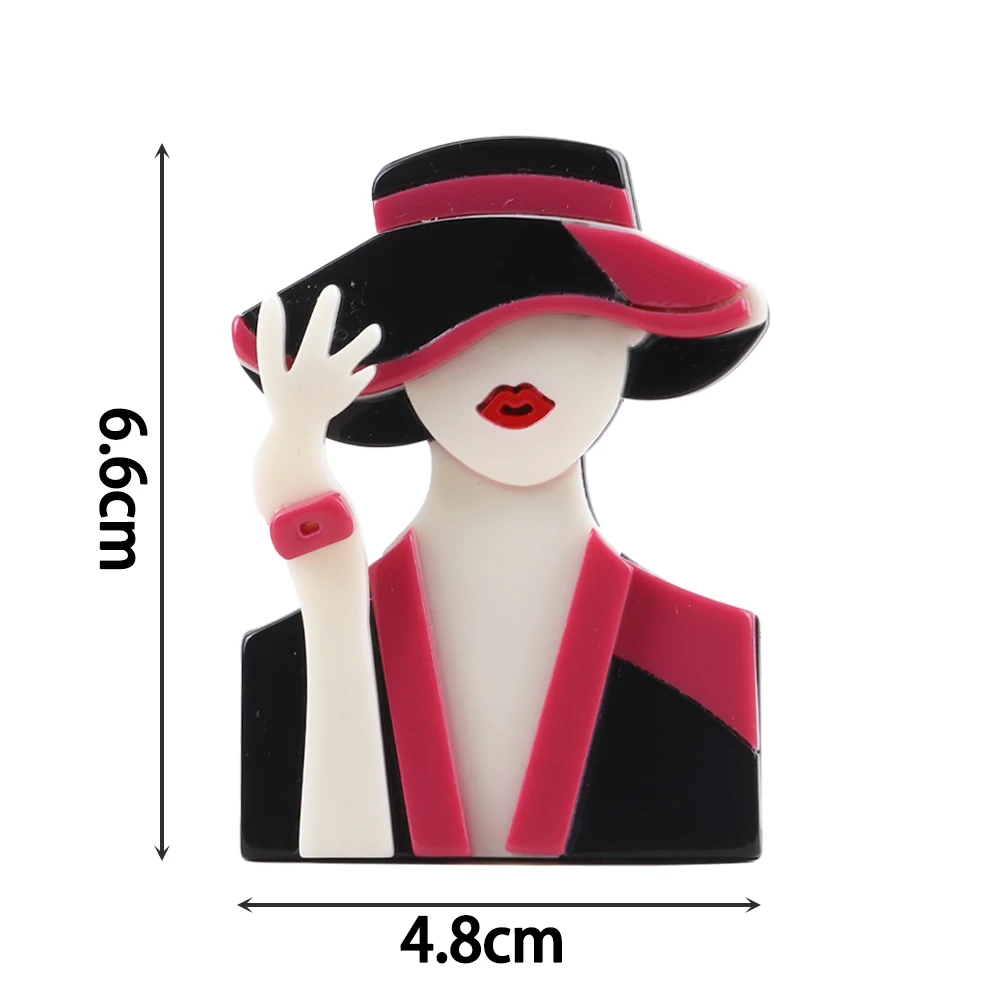 Fashion Creative Elegant Black Pink Suit Lady Brooch Pins For Women Girls Acrylic Brooches Badges Lapel Pins Cool Party Jewelry