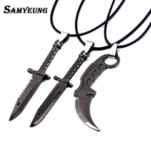 CSGO Karambit M9 Leather Chain Necklace for Men CS GO Knife Necklace Male Bayonet Dagger