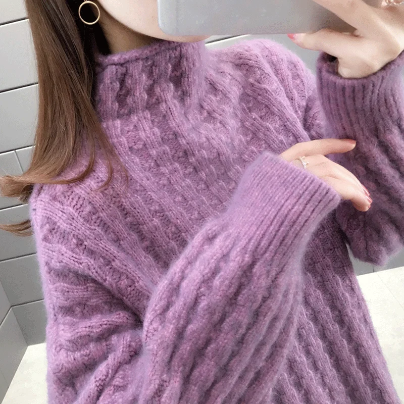 

New autumn and winter twist chelizi red sweater, women's net red, loose, high collar and bottom coat, female style