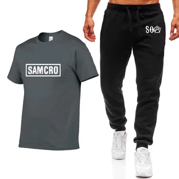 

Hot TV SOA Sons of Anarchy Cosplay Costume Mens T-shirt SAMCRO Skull Print high quality Cotton Short sleeve T Shirts+pants suitP