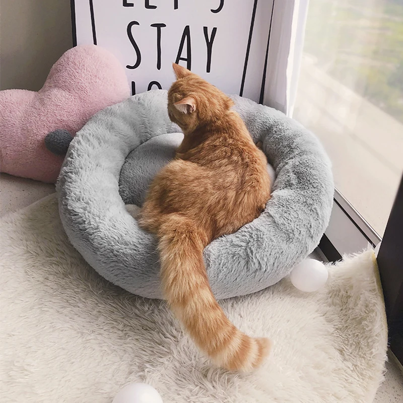 Круглый игрушка в форме собаки Лежанка для кошки кошачья Лежанка для сна с длинноворсовым мехом; 2 Цвет теплый мягкий для питомца дом для собака, кошка, котенок все вокруг Лежанка для котиков коврик - Цвет: Grey