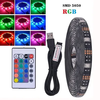 

LED Strip Light RGB 5050 SMD Flexible Ribbon fita led light strip RGB 1/2/3/4/5M Tape Diode DC 12V+ Remote Control with USB Lamp