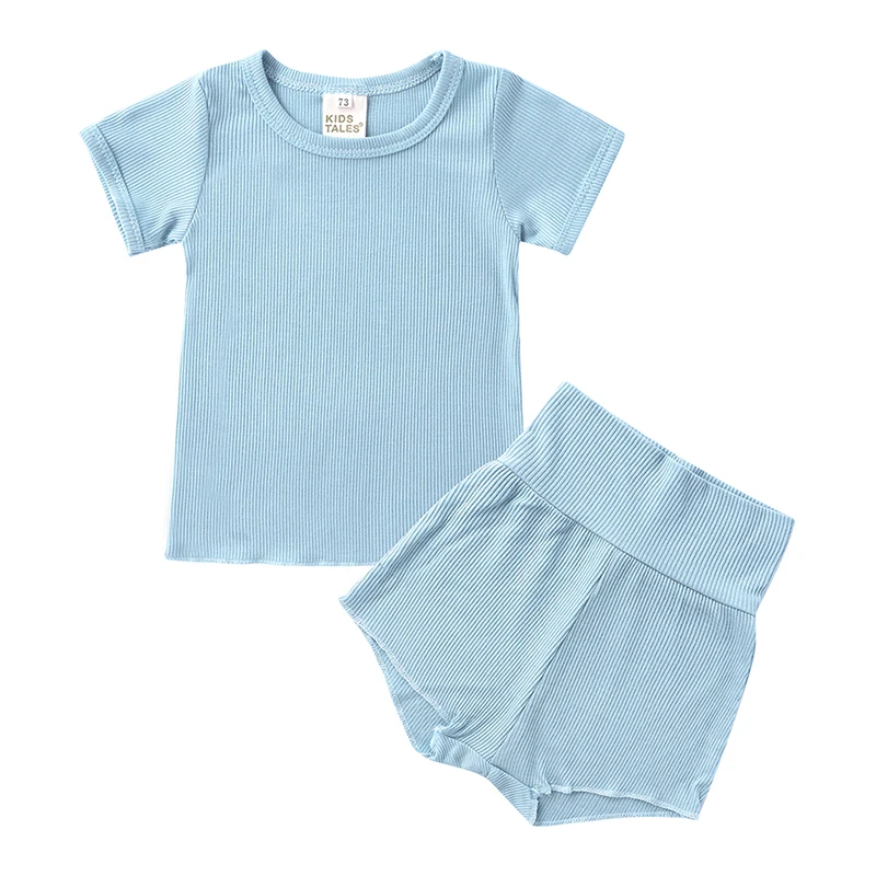 Baby Boy Girl Summer Clothes Set Short Sleeve T-shirt+Shorts 2pcs Newborn Outfits Kids Toddler Pajamas Knitted Infant Tracksuits Baby Clothing Set expensive Baby Clothing Set