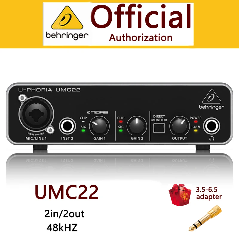 Behringer umc22 interface de áudio microfone amplificador fone de ouvido placa de som focusrite