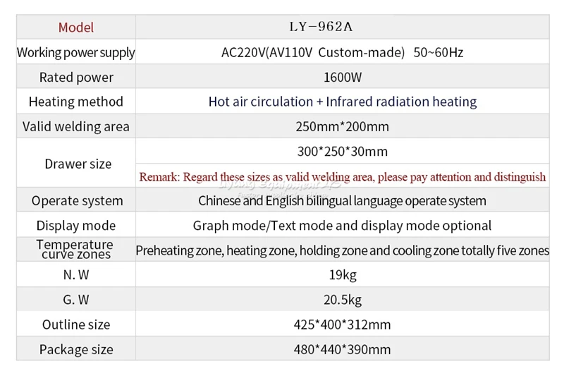 LY 962A цифровой дисплей Reflow сварочный аппарат 1600 Вт 110 В 220 В программируемая печь для пайки методом оплавления припоя станции