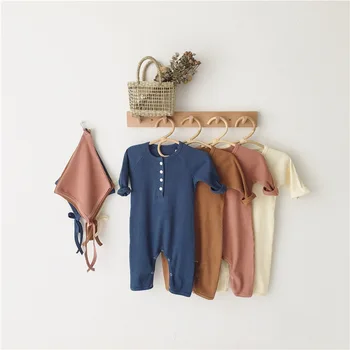 

Baby Romper Long Sleeve Knit Jumpsuit For Infants Baby Clothes Set Ribbed Suit Baby Girls Boys Romper With Hat