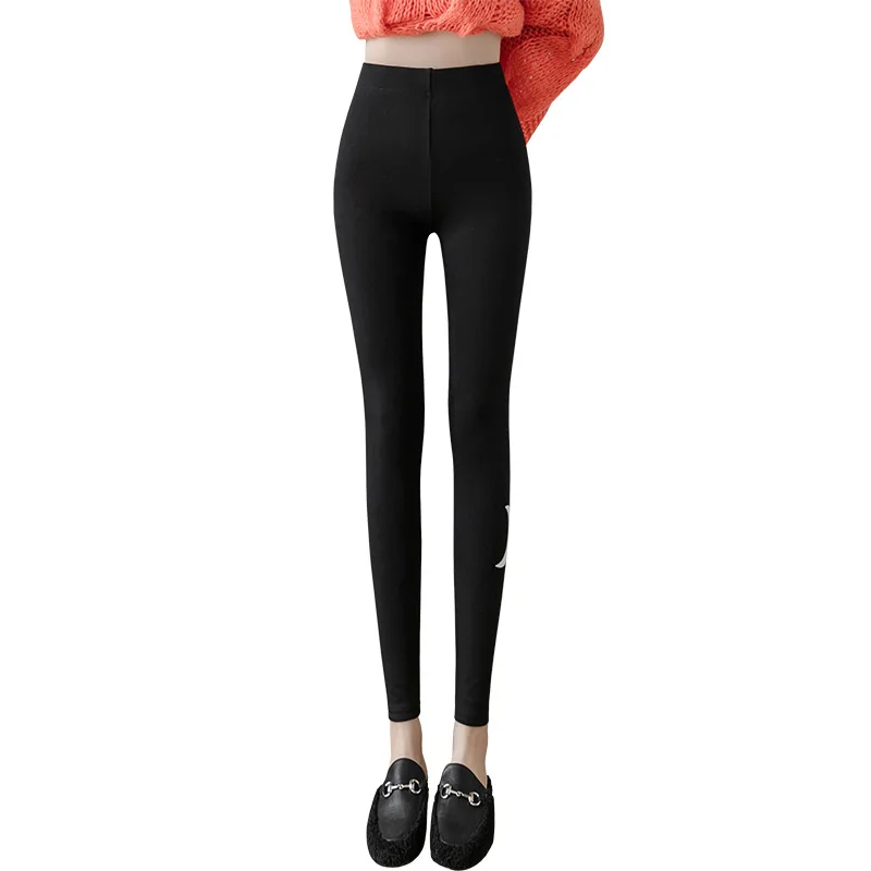 Night Light Glow Moom Ankle Length Leggings Women Black Grey Blue Warm Fleece Velvet Lined Legging High Waist Autumn Winter
