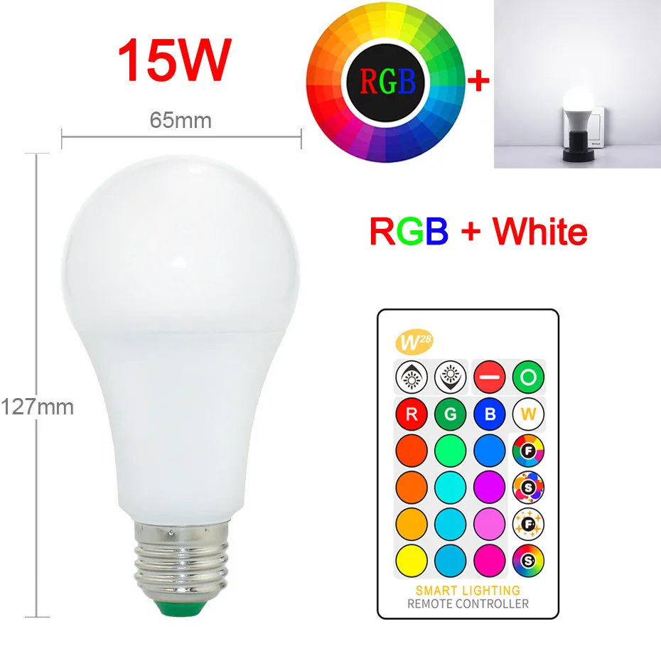 Светодиодный светильник лампа смена 16 цветов RGB волшебная лампа 5 Вт 10 Вт 15 Вт 110 В 220 В E27 RGB светодиодный светильник s ИК пульт дистанционного управления+ режим памяти - Испускаемый цвет: 15W RGB White