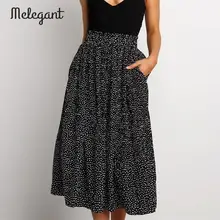 Элегантные женские винтажные длинные юбки в горошек, женские плиссированные юбки с принтом, женские повседневные Черные праздничные юбки с высокой талией размера плюс