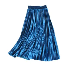 Модная бархатная плиссированная юбка, Женская плиссированная юбка с высокой талией, Осень-зима, новые корейские одноцветные юбки до середины икры с подкладкой