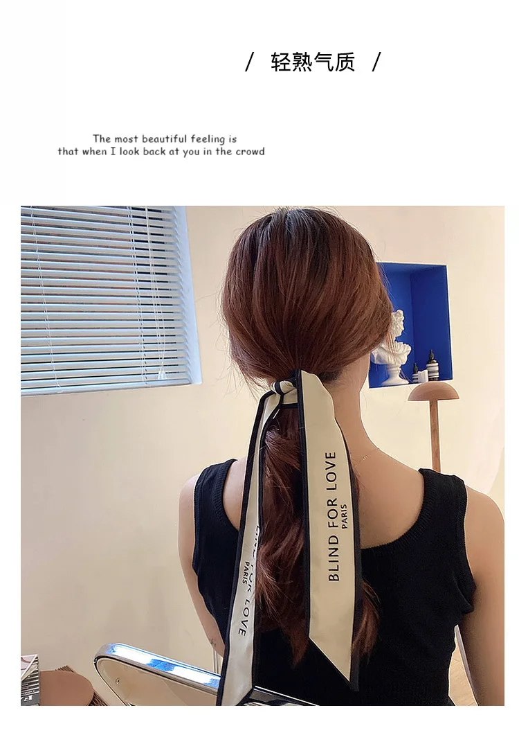 Women Silk Scarf Headband Female Tied Hair Summer Ribbon Retro French Bow Korean Horsetail Bundle Japanese Girl Hair Headdress