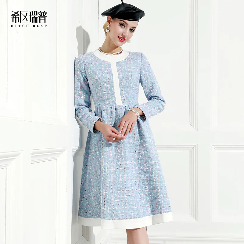 

High End Small Fragrance Tweed Color Matching Dress Celebrity Temperament Hepburn Spring Dress New Woman