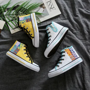 

New Kids Canvas Shoes High Top Kids Casuan Shoes Side Zipper Boys Sneakers Comfortable Girls Shoes Fashion Parent Child Trainers