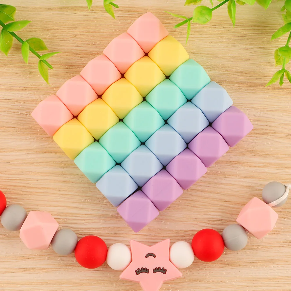 

10Pcs Silicone Beads Hexagonal Food Grade Polyhedral Beads For Bracelet Necklace Jewelry Pacifier Chain Chewing Beads