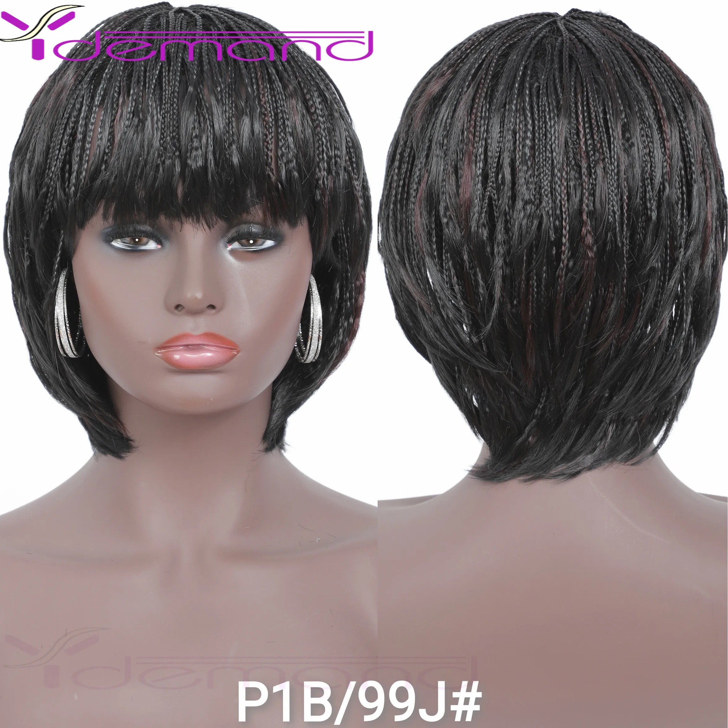 Y Demand Short Braided Wigs With Bangs For Women Braid African Wig Natural Black Cool Girl Natural Hair Synthetic Fiber synthetic hair wigs