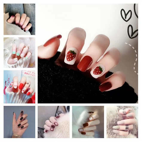 24 Pcs Press On Fake Nails With Different Designs Cute False Nail Tips With Glue Pre Design Full Nail Tips Hot Sale