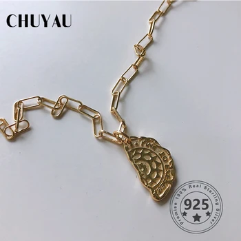 

Chuyau 925 Sterling Silver Maria Long Necklace Irregular Gold Pendant Wide Chain Necklace For Women Fashion Fine Jewelry Gifts