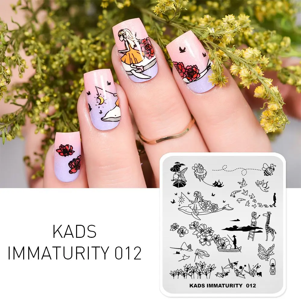KADS штамповочная пластина для ногтей, серия immatisy, единорог, парк развлечений, оригами, изображение, маникюрный шаблон, трафарет для штамповки ногтей - Цвет: Immaturity 012