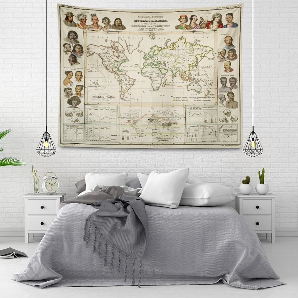 150*130cm World Map Tapestry Beach Towel Throw Wall Hanging Art Bedroom Decor US 