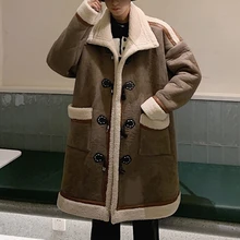 Новая мужская модная плюшевая Длинная кожаная куртка для мужчин, свободный воротник, повседневное кожаное зимнее пальто