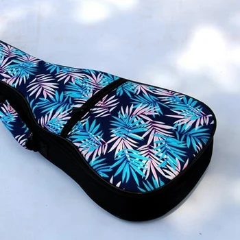 

Vintage Soprano Concert Tenor Ukulele Soft Bag Blue Leaves Case Gig Padded Pattern Creative Gifts Kids Girl Boy