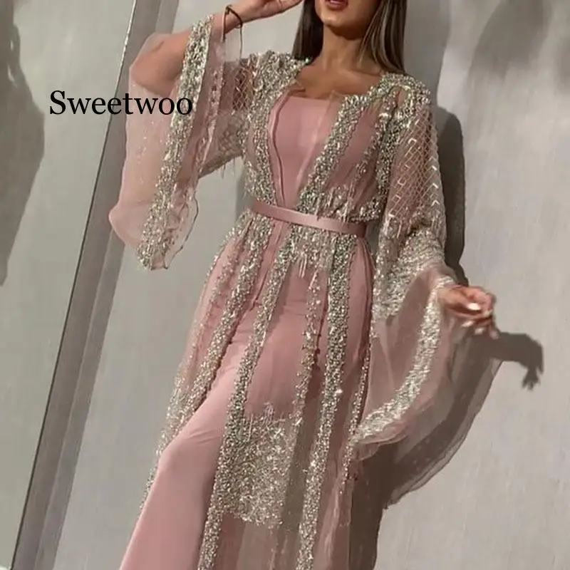 

2020 Muslim Dress High Class Sequins Embroidery Lace Islam Kimono Women