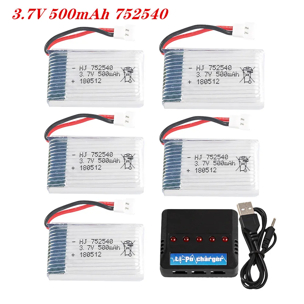 3.7V 500mAh 752540 Lipo Battery With Charger For Syma X5C X5SW M68 Cheerson CX-30 H5C RC Drone Spare Parts 2-5pcs Battery Packs