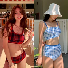 Раздельный женский купальник из двух частей, бикини для женщин, бандо, пуш-ап, женский купальник, танкини, высокая талия, бикини для девушек, купальник