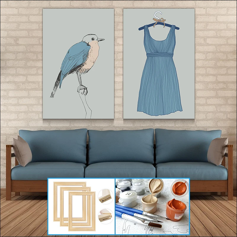 

modern painting by numbers adwall frame DIY frame molduras para parede Wall decoration Birds painting 40X50cm