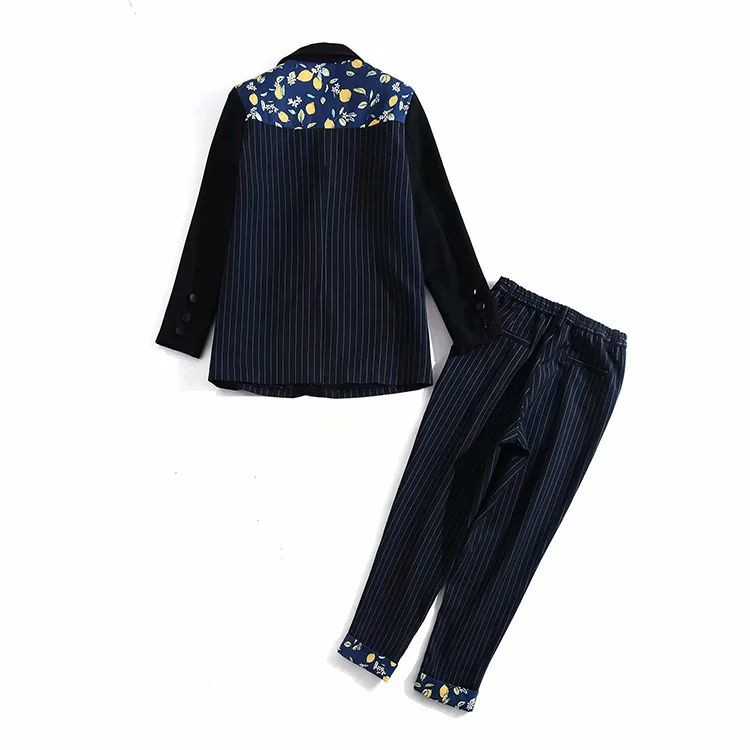 Svoryxiu модный дизайнерский осенне-зимний деловой костюм, женский комплект с длинным рукавом, в полоску, с цветочным принтом, куртки+ штаны, комплект из двух предметов