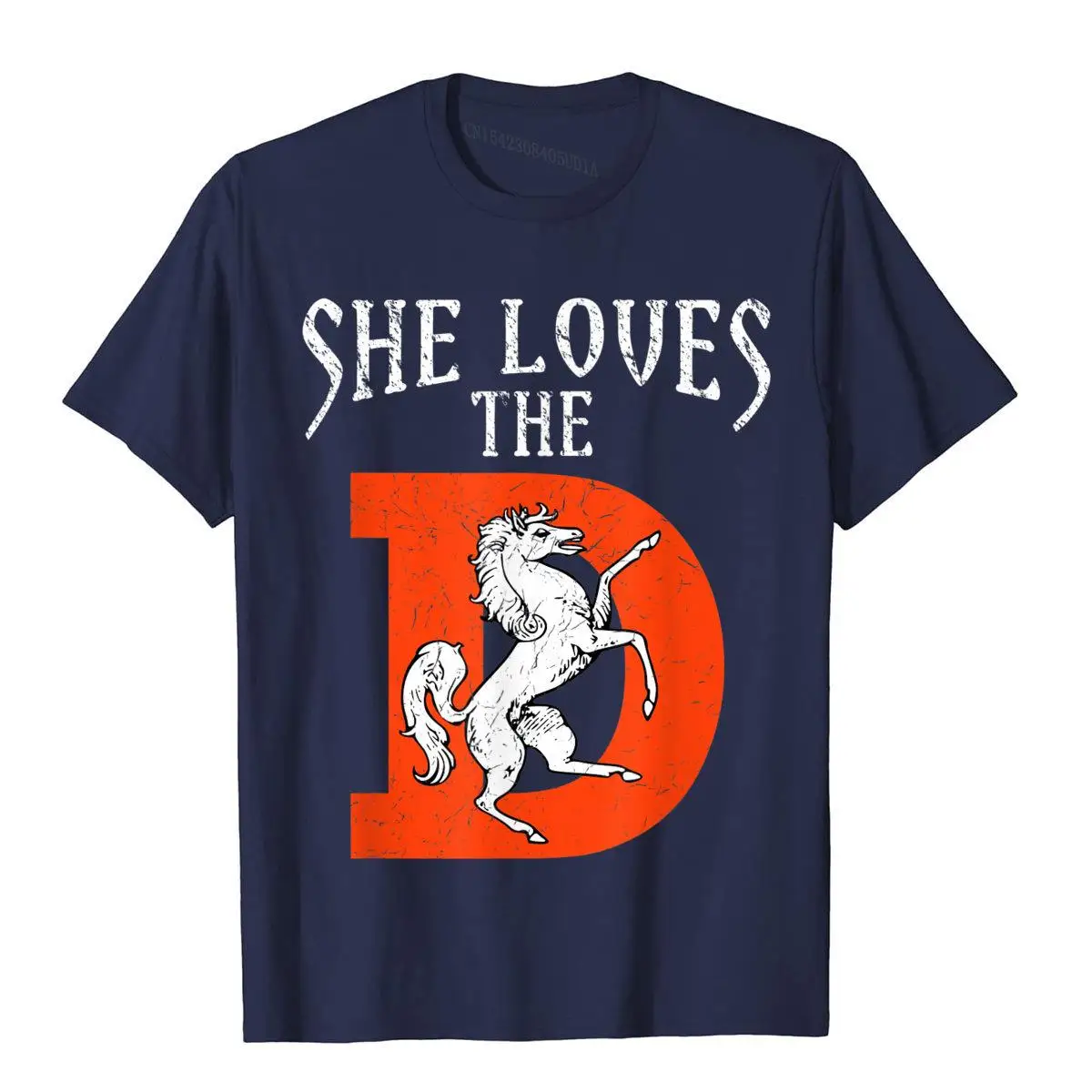 She Loves The Denver D Funny Sports T-Shirt__B9078navy