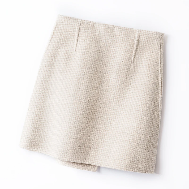 Smpevrg осенне-зимняя женская юбка из плотной шерстяной ткани, мини-юбка для девочек, женские модные тонкие юбки, прямая женская клетчатая юбка