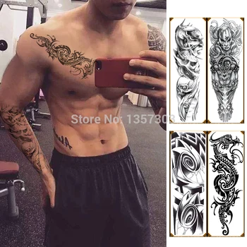 

10 pcs Black Temporary Tattoo Sticker Temporary Sexy Thigh Body Art Arm Sleeve Tattoo 170x480MM Large Waterproof Tattoo Girl