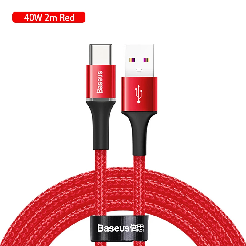 Baseus 40 Вт usb type C кабель 5A флэш-зарядка для Xiaomi huawei P30 Android mate 20 Pro мобильный телефон Usb провод зарядное устройство кабель для передачи данных - Название цвета: red 2m