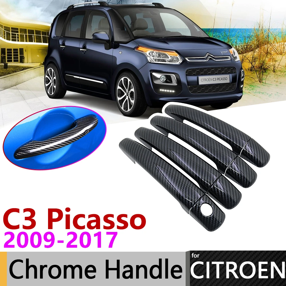 Cubierta de la manija de la puerta Exterior de fibra de carbono negro para Citroen C3 Picasso 2009 ~ 2017 2010 2011 2013 2014 2015 2016 accesorios de coche pegatinas Set cromado|Pegatinas para coche| - AliExpress