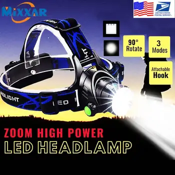 

EZK20 Dropshipping LED Headlamp High Power Zoomable Hunting Camping Running Fishing Rechargeable T6 Chip Headlight