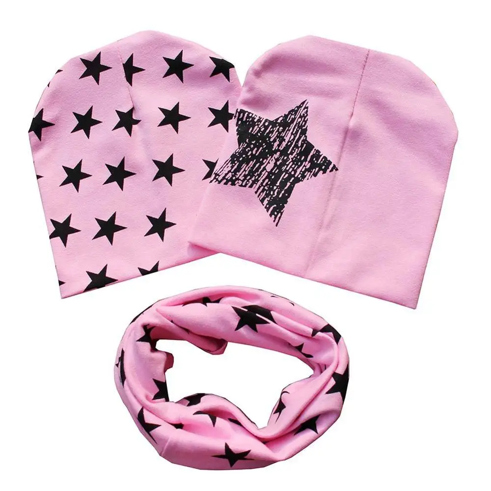 Pink 2 предмета шапки+ 1 шт. шарф, шаль двух до шести лет модный детский набор из хлопка для малышей звезды и головным убором Дети для маленьких мальчиков и девочек, Лидер продаж - Цвет: Pink