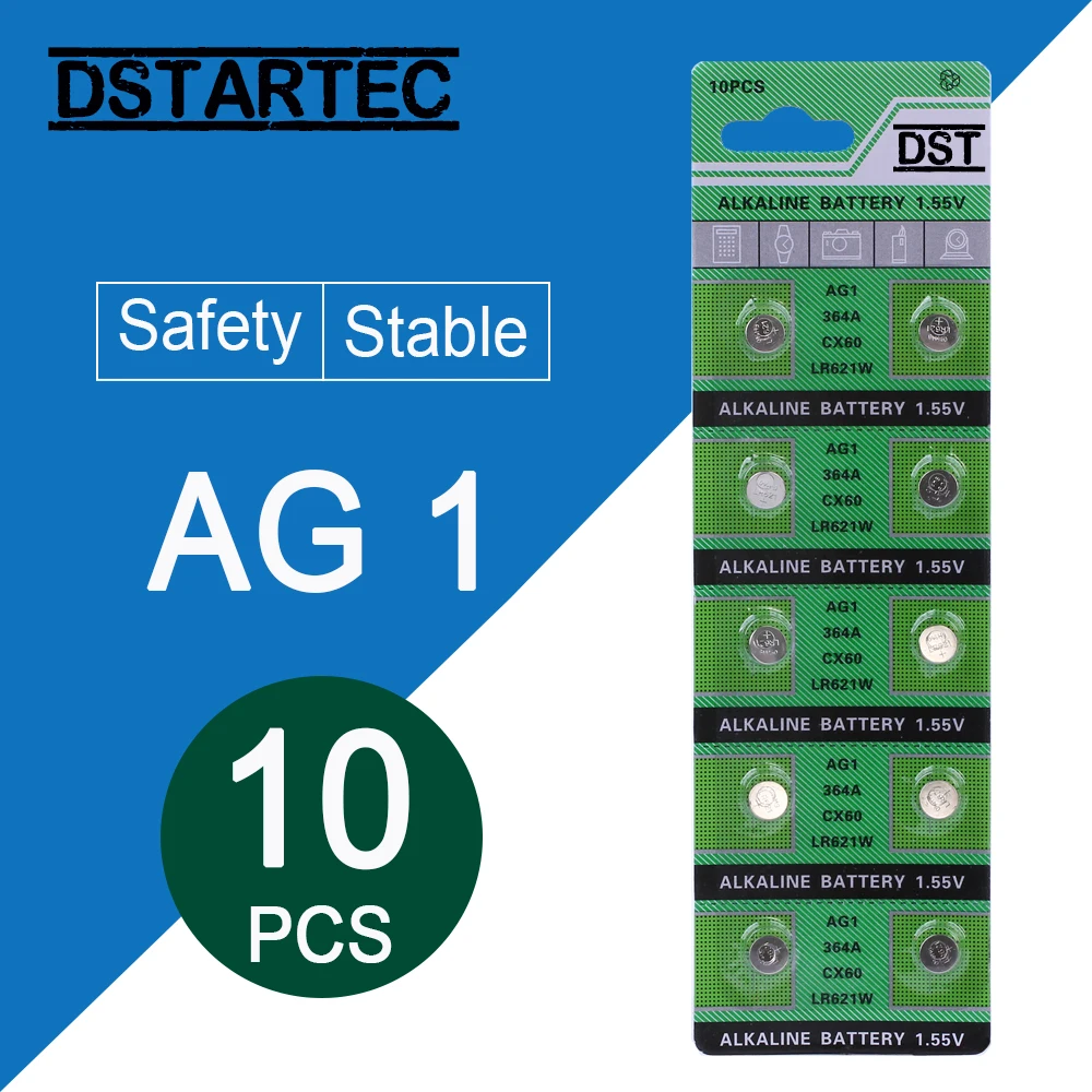Кнопочные батареи AG1 LR621 1 55 364 164 SR621 SR621SW SR60 SP364 TR621 10 шт. 30 мАч 531 в батарейки для