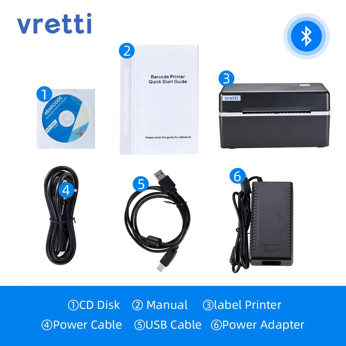 Vretti D4602B Wireless Bluetooth Printer 4*6 Shipping Label printer Barcode Printer Support IOS/Android/Windows Thermal Printer 