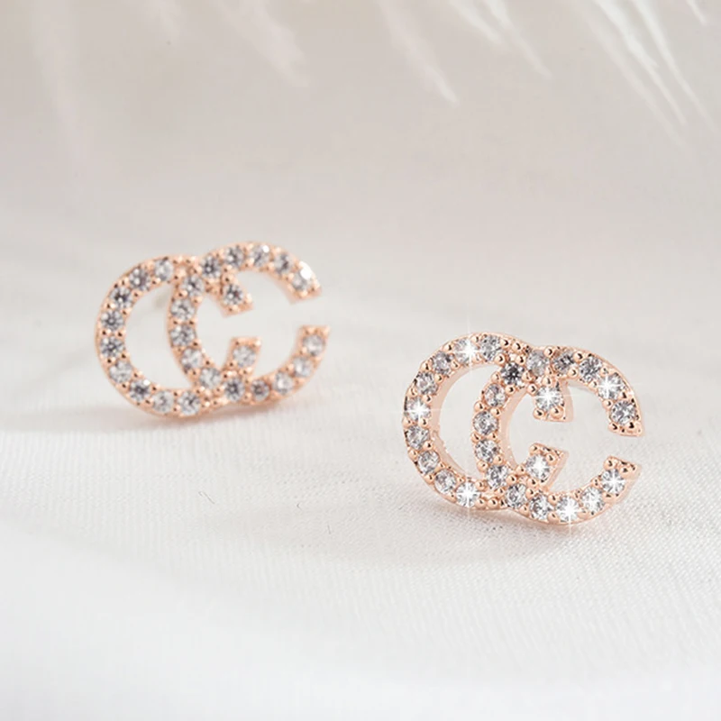 Double-C-Earrings Jewelry Inlaid-Zircon Korean-Version Creative-Design High-Quality Women Luxury