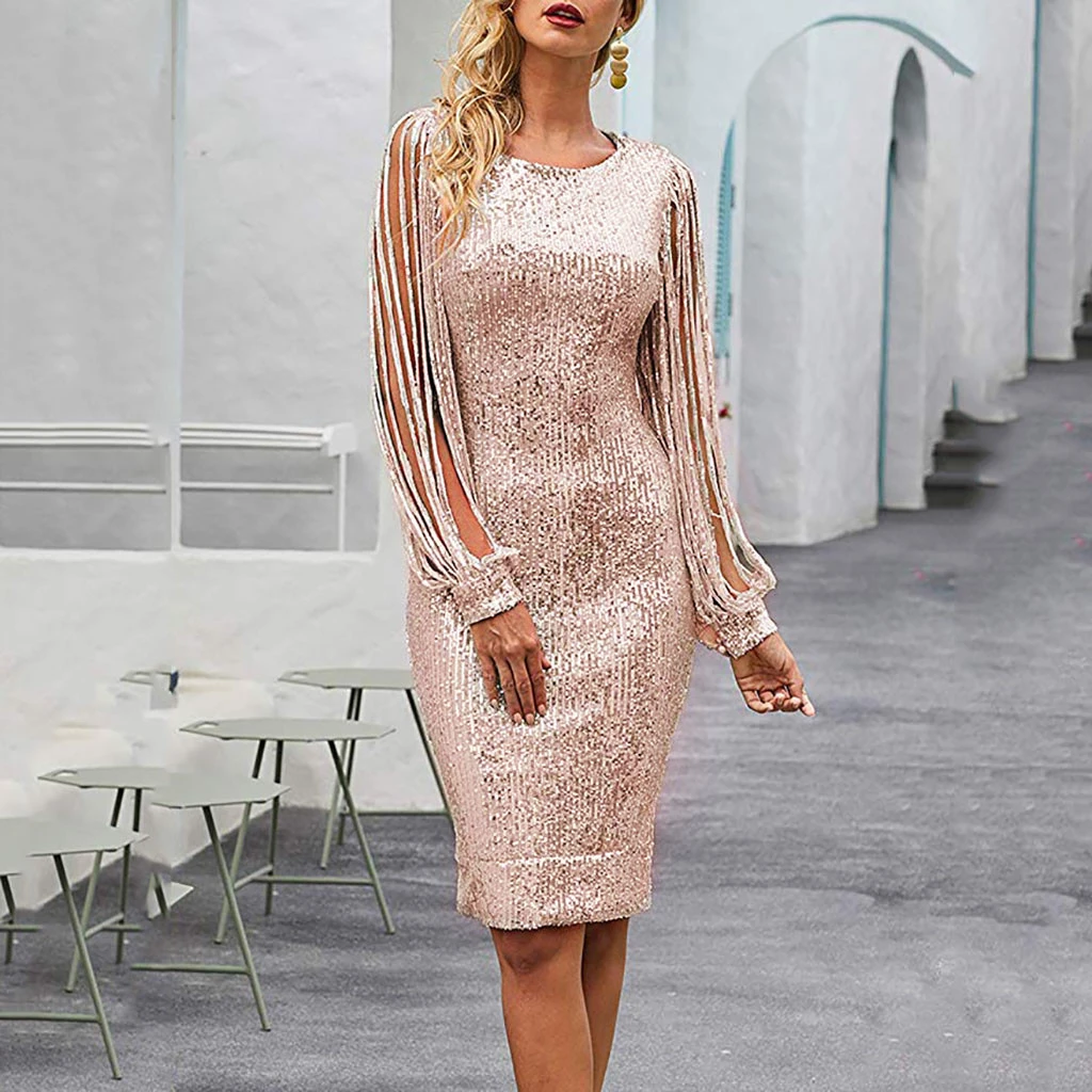 pink sequin midi dress