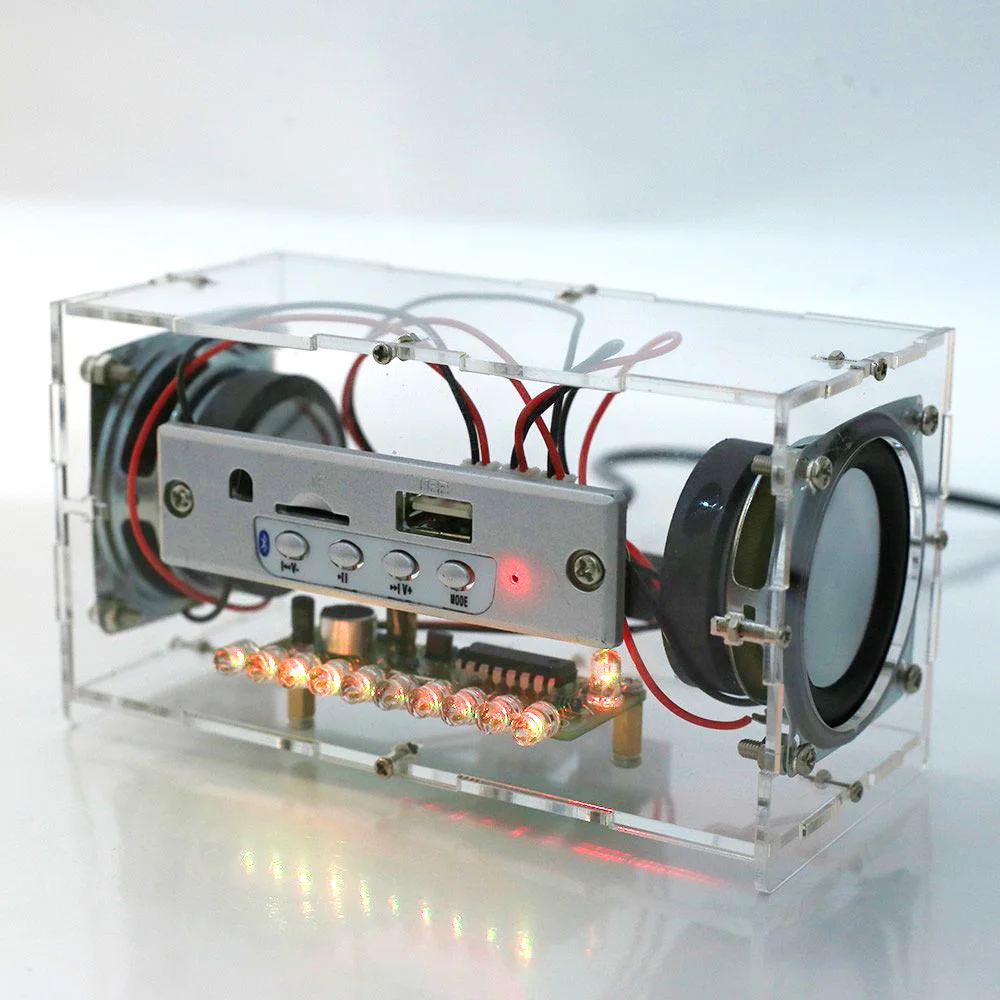 DIY Bluetooth Speaker Kit Music Spectrum Analyzer LED Flashing Display Sound Control 2*3W Mini Power Amplifier Remote Controller |