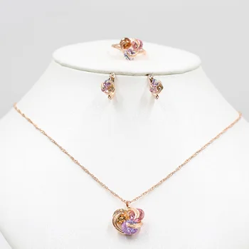 

Rose gold 3 color AAA zircon necklace earrings ring jewelry set bride 585 gold necklace earrings ring fashion women's holiday pa