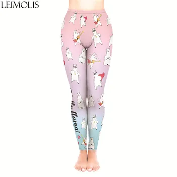 

LEIMOLIS 3D print Cartoon pink Alpaca letter fitness push up workout leggings women Harajuku High Waist punk rock sexy leggins