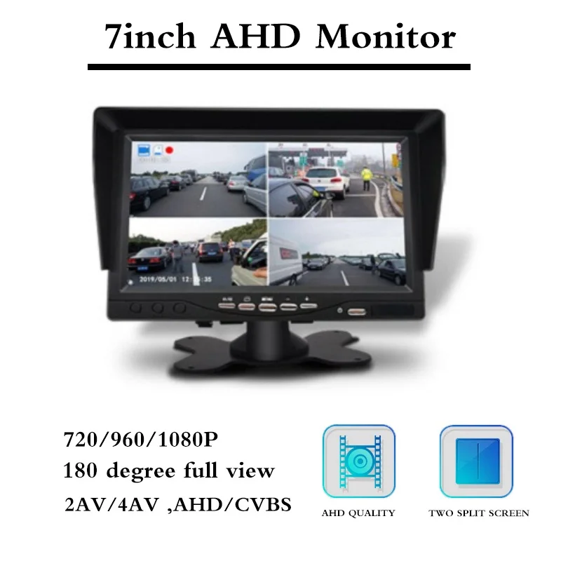 

7 Inch Auto Camera Omkeren Display 4 Split Screen Luchtvaart Hoofd Afstandsbediening 12-24V Waterdichte Constructie Voertuig