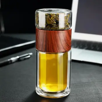 

300ml Double Layer Glass Tea Water Bottle Mug Portable Tea Filter Separation Infuser Tumbler Leakproof Drinkware for Home Office