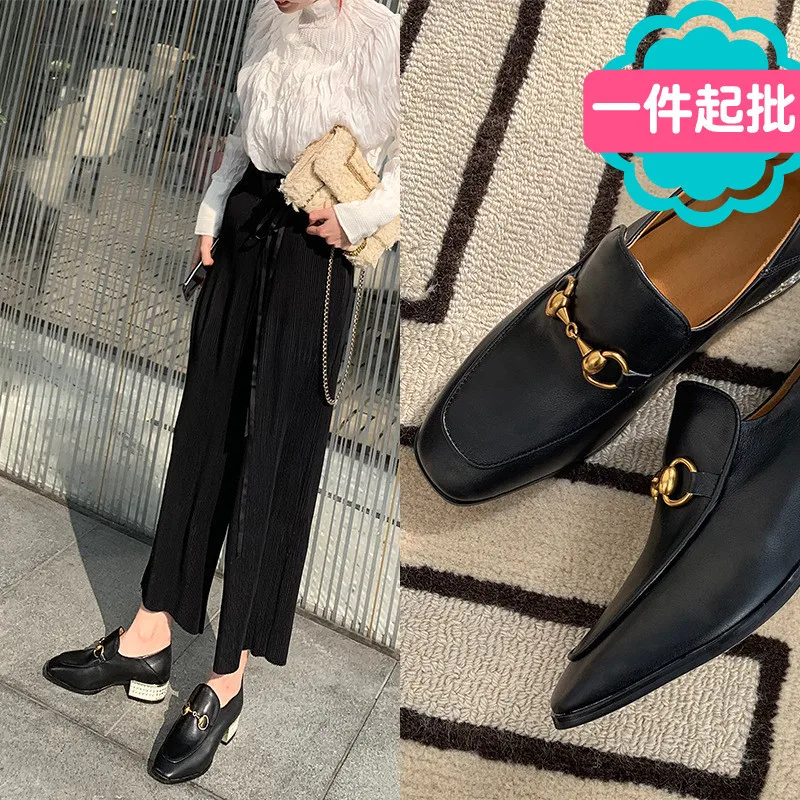 

Online Celebrity Spring New Style Man-made Diamond with Square Head Chunky-Heel Double Purpose Versatile Loafers British-Style L