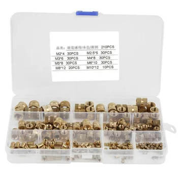 

210 Pcs/Set M2-M10 Brass Cylinder Knurled Threaded Round Insert Embedded Nuts