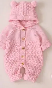 MILANCEL/ осенние детские комбинезоны с капюшоном и медведем для маленьких мальчиков, милый вязаный наряд - Цвет: Розовый