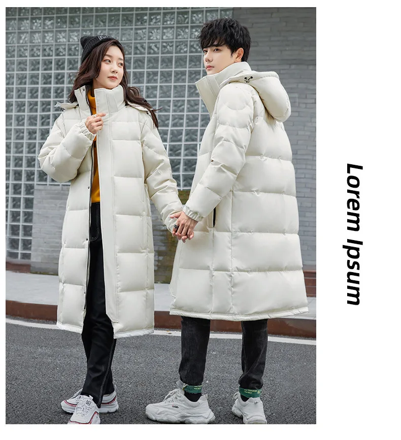 puffer jacket with fur hood Casual Winter Coat 2021 New Fashion Black White Couple Hooded Long Down Jacket Mens Thick Warm Windbreaker Coats parka homme long puffer coat